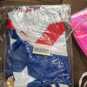 Blow up American flag stuff and a door decoration with the flag